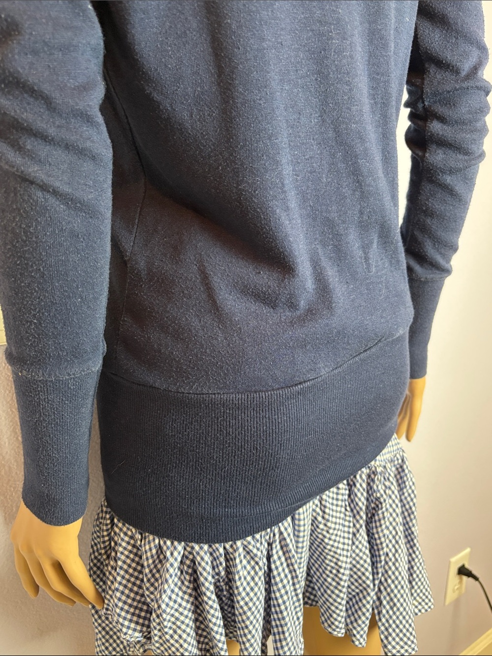 Color Story Navy Deep V-Front Brass Snap Button Women's Cardigan - Picture 4 of 4